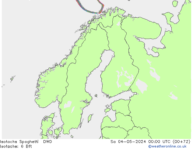 Isotachs Spaghetti DWD 星期六 04.05.2024 00 UTC