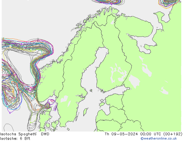 Isotachs Spaghetti DWD Qui 09.05.2024 00 UTC