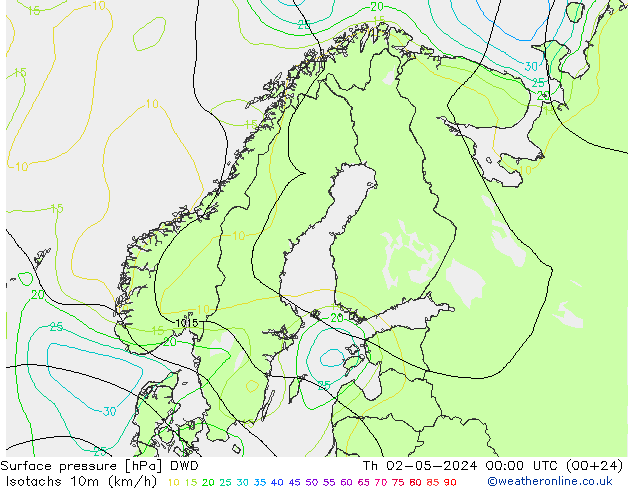 Eşrüzgar Hızları (km/sa) DWD Per 02.05.2024 00 UTC