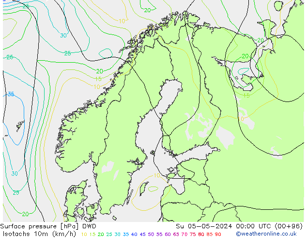 Eşrüzgar Hızları (km/sa) DWD Paz 05.05.2024 00 UTC