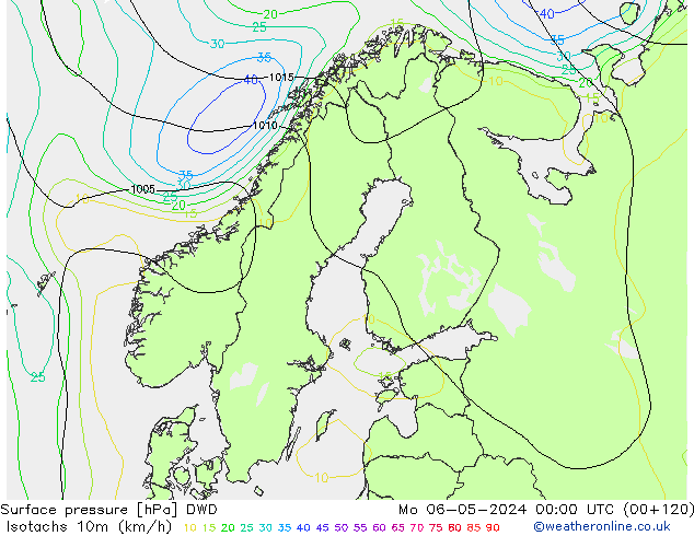 Isotachs (kph) DWD Po 06.05.2024 00 UTC