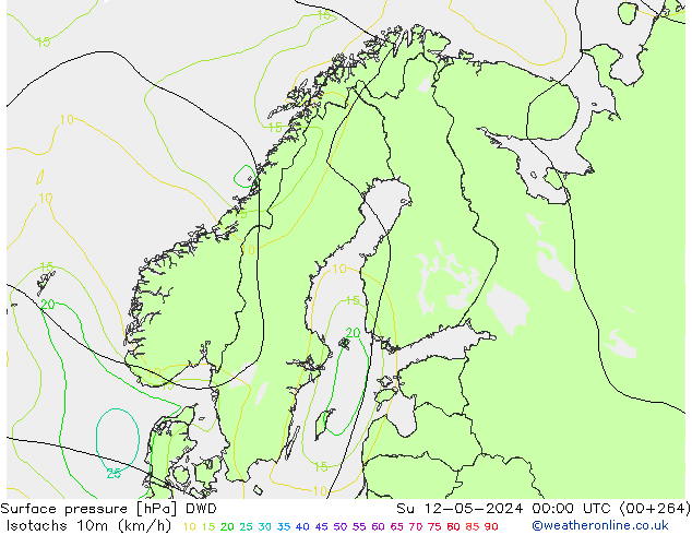 Eşrüzgar Hızları (km/sa) DWD Paz 12.05.2024 00 UTC