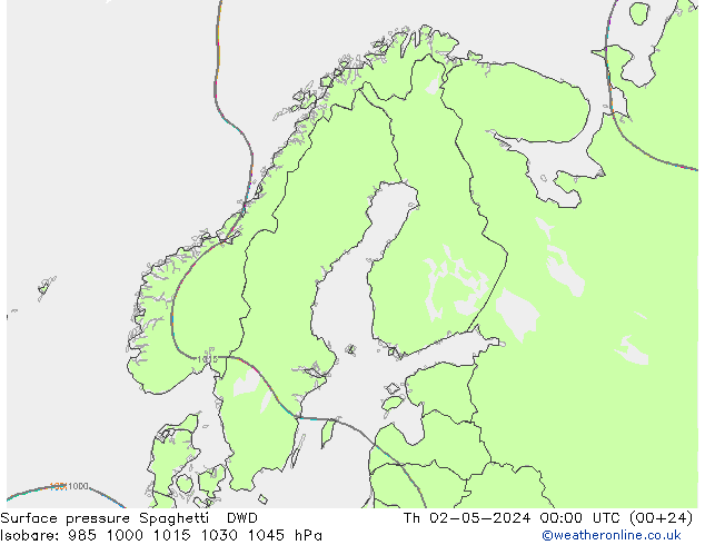 Surface pressure Spaghetti DWD Th 02.05.2024 00 UTC