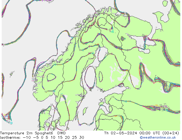 Temperature 2m Spaghetti DWD Čt 02.05.2024 00 UTC