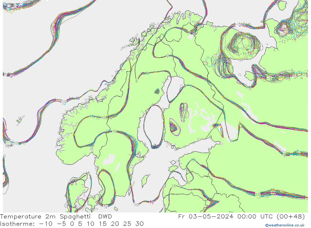 Temperaturkarte Spaghetti DWD Fr 03.05.2024 00 UTC