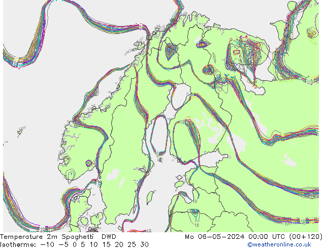 Temperatura 2m Spaghetti DWD lun 06.05.2024 00 UTC