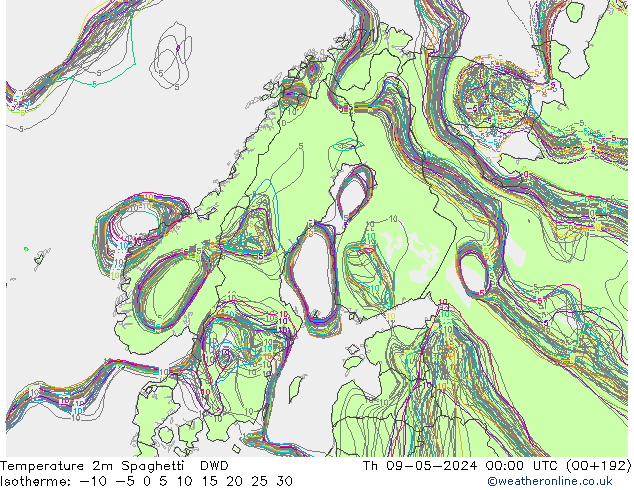 température 2m Spaghetti DWD jeu 09.05.2024 00 UTC