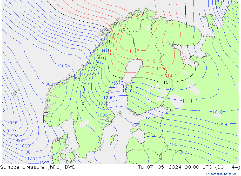 Atmosférický tlak DWD Út 07.05.2024 00 UTC