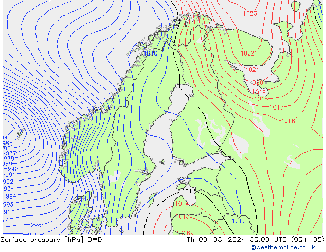Bodendruck DWD Do 09.05.2024 00 UTC