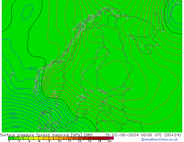 地面气压 Spread DWD 星期四 02.05.2024 00 UTC