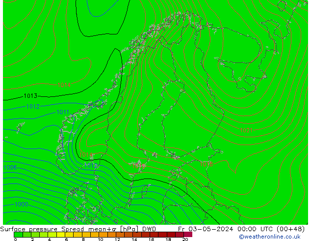 pression de l'air Spread DWD ven 03.05.2024 00 UTC