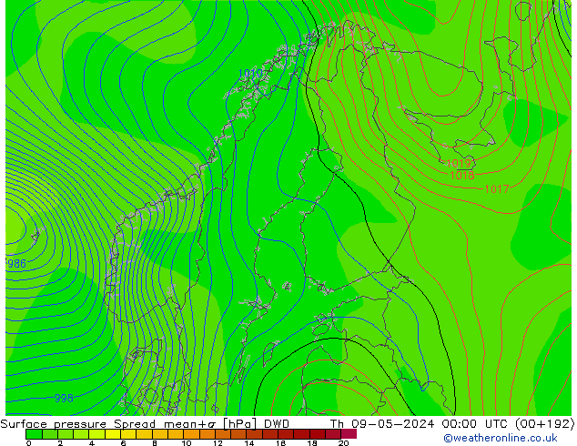 地面气压 Spread DWD 星期四 09.05.2024 00 UTC