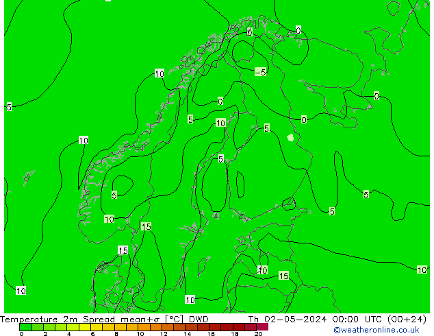 温度图 Spread DWD 星期四 02.05.2024 00 UTC
