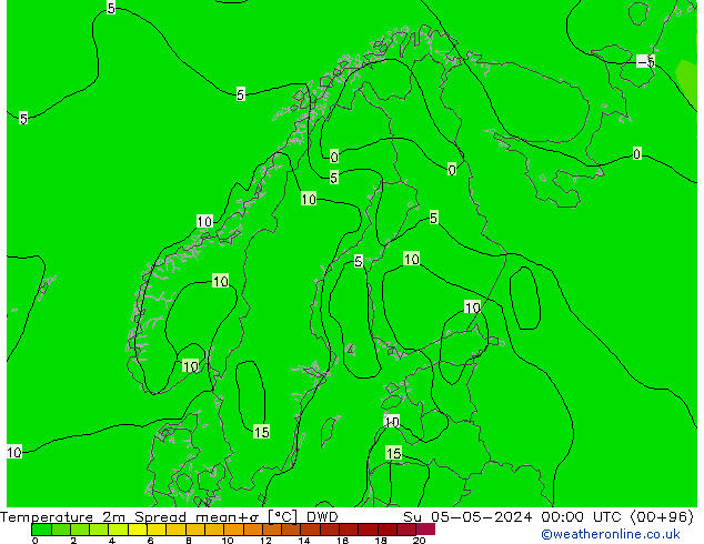 Sıcaklık Haritası 2m Spread DWD Paz 05.05.2024 00 UTC