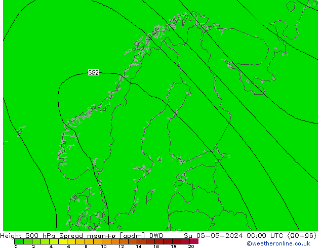 Géop. 500 hPa Spread DWD dim 05.05.2024 00 UTC