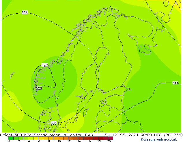 Height 500 hPa Spread DWD Su 12.05.2024 00 UTC