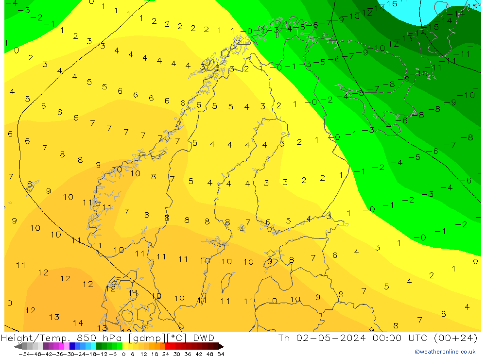 Height/Temp. 850 hPa DWD Qui 02.05.2024 00 UTC