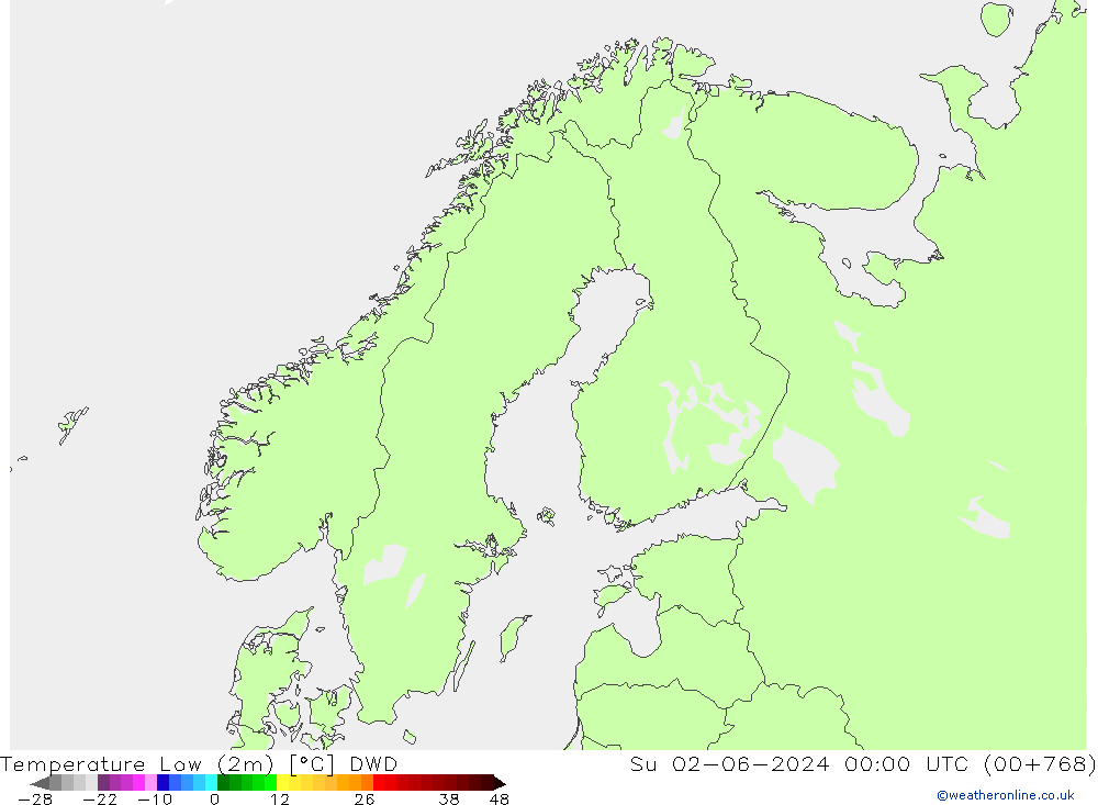 Temperature Low (2m) DWD Su 02.06.2024 00 UTC
