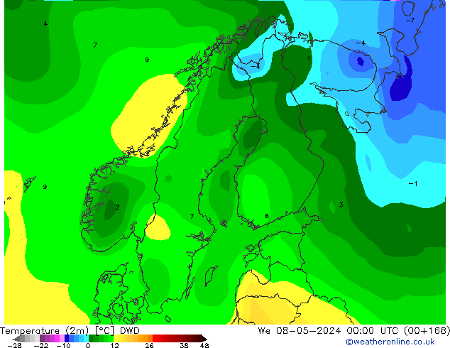 Temperature (2m) DWD St 08.05.2024 00 UTC