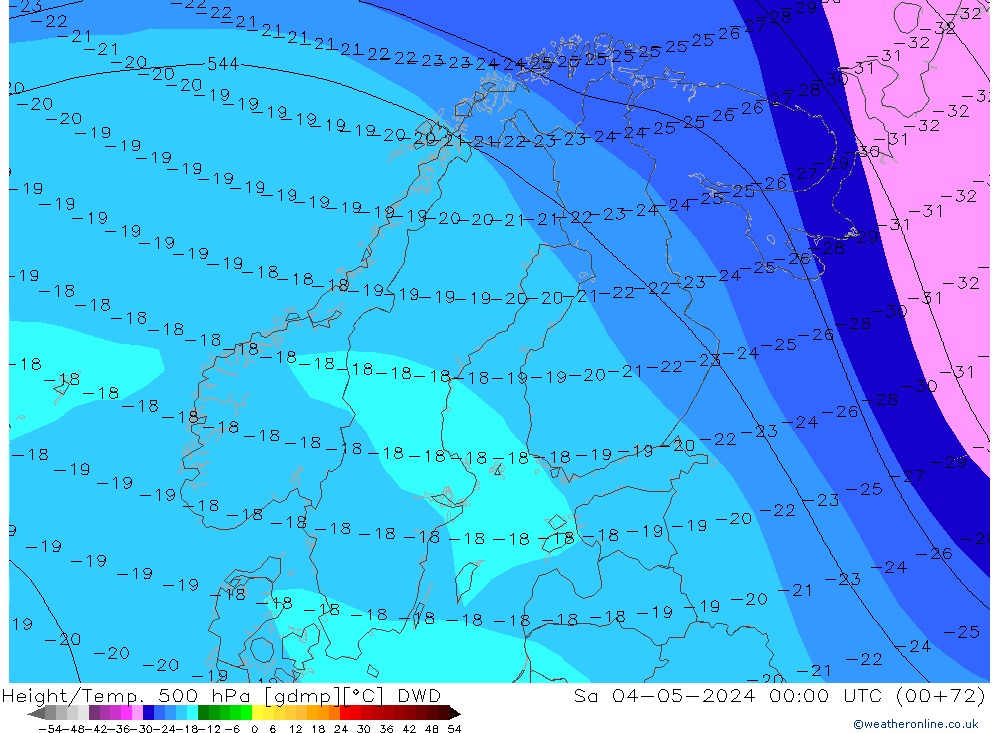 Géop./Temp. 500 hPa DWD sam 04.05.2024 00 UTC