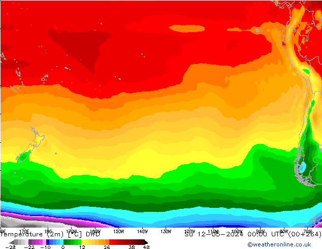 Temperatuurkaart (2m) DWD zo 12.05.2024 00 UTC