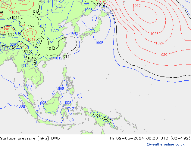 Surface pressure DWD Th 09.05.2024 00 UTC