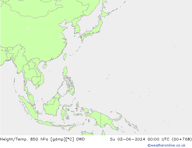 Height/Temp. 850 hPa DWD Su 02.06.2024 00 UTC