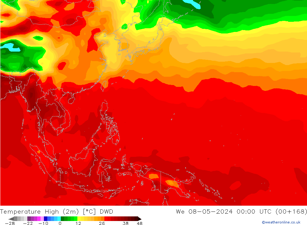 Nejvyšší teplota (2m) DWD St 08.05.2024 00 UTC
