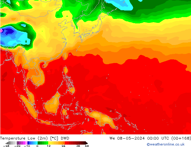 Min.temperatuur (2m) DWD wo 08.05.2024 00 UTC