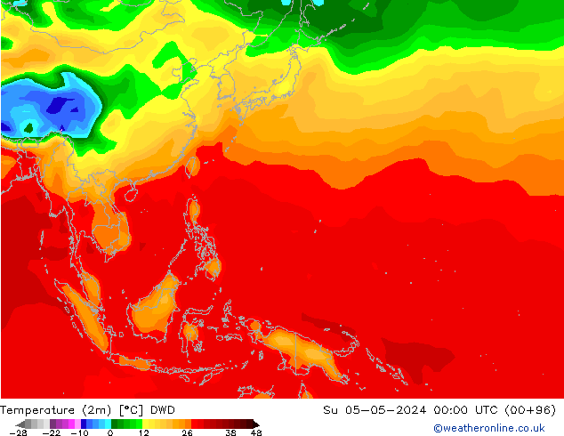 Temperatura (2m) DWD Dom 05.05.2024 00 UTC