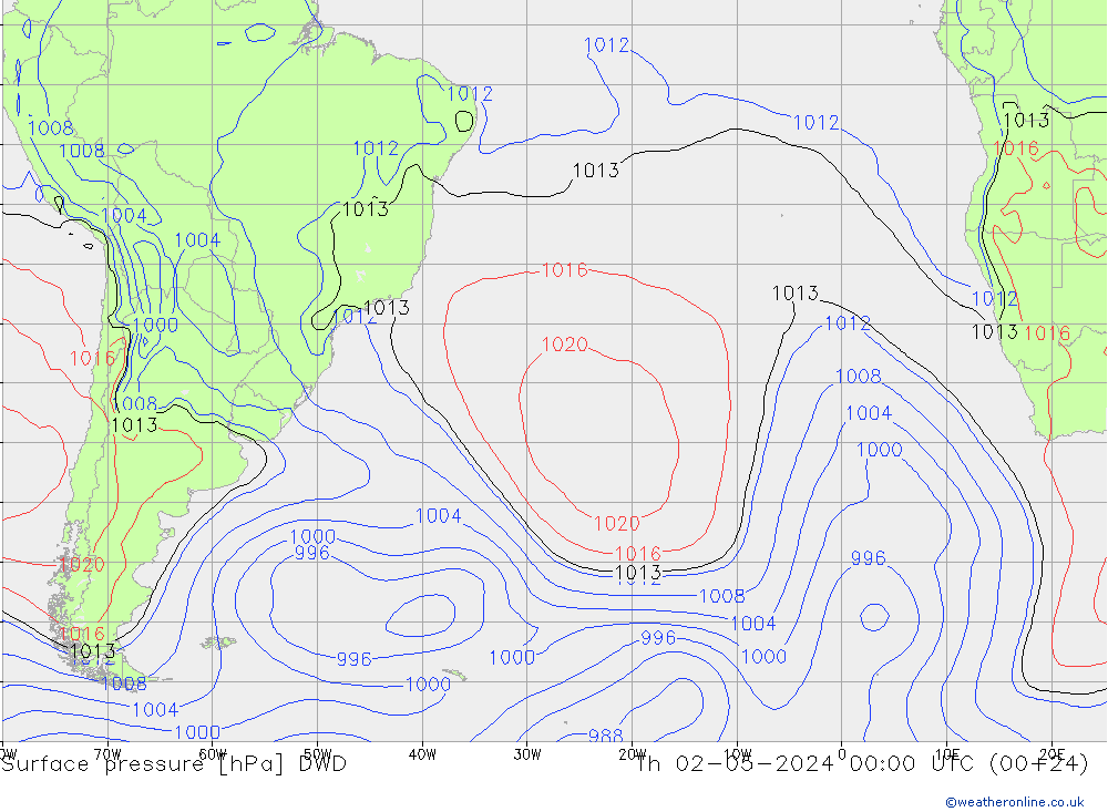 Atmosférický tlak DWD Čt 02.05.2024 00 UTC