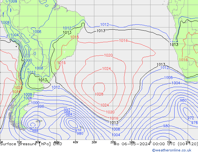 Atmosférický tlak DWD Po 06.05.2024 00 UTC