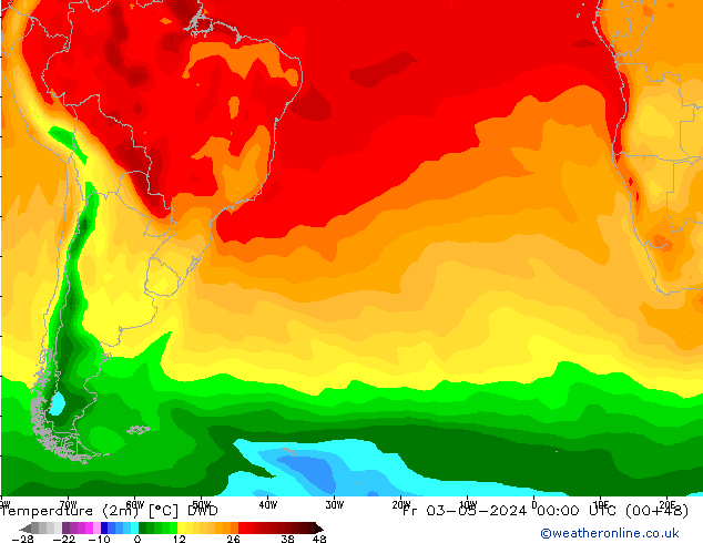 Temperatura (2m) DWD ven 03.05.2024 00 UTC