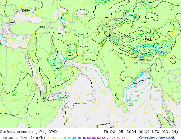 Isotachs (kph) DWD Čt 02.05.2024 00 UTC