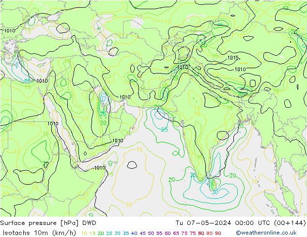 Isotachen (km/h) DWD di 07.05.2024 00 UTC
