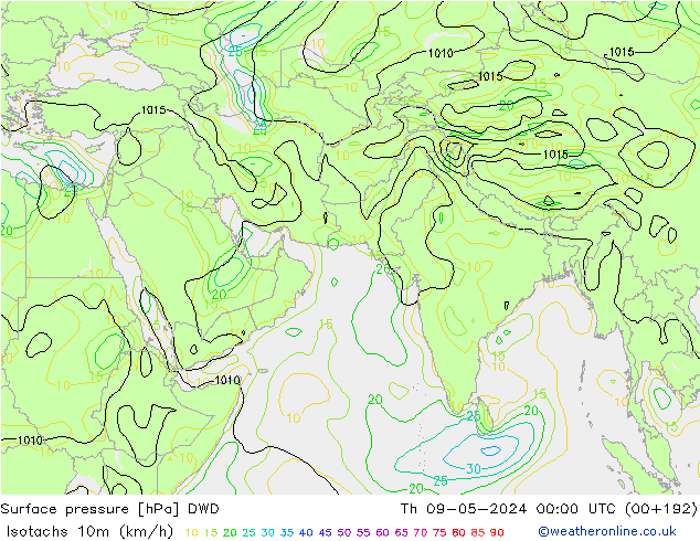 Isotachs (kph) DWD jeu 09.05.2024 00 UTC