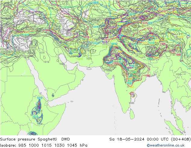 Atmosférický tlak Spaghetti DWD So 18.05.2024 00 UTC