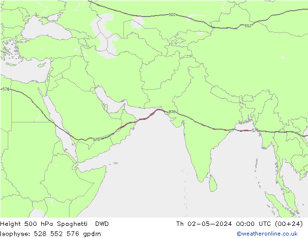 500 hPa Yüksekliği Spaghetti DWD Per 02.05.2024 00 UTC
