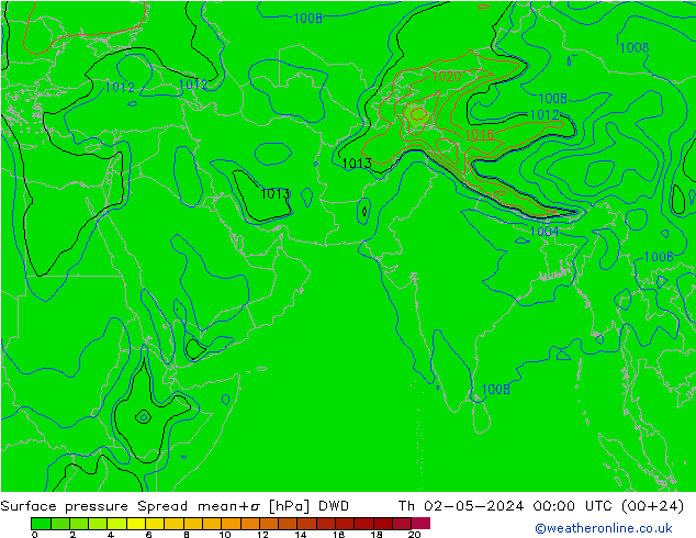Atmosférický tlak Spread DWD Čt 02.05.2024 00 UTC