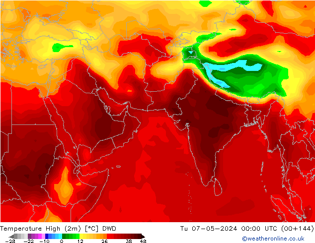 Max. Temperatura (2m) DWD wto. 07.05.2024 00 UTC