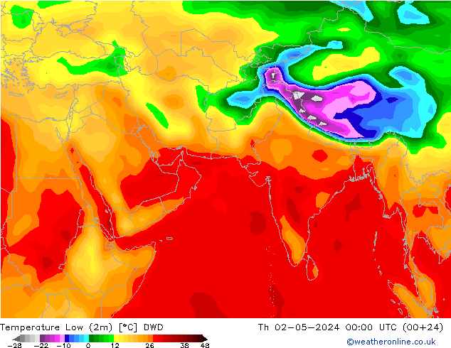 Nejnižší teplota (2m) DWD Čt 02.05.2024 00 UTC