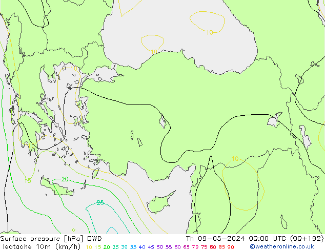 Eşrüzgar Hızları (km/sa) DWD Per 09.05.2024 00 UTC
