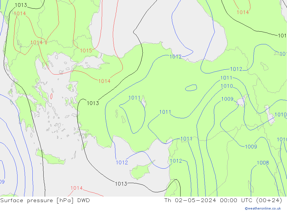 Surface pressure DWD Th 02.05.2024 00 UTC