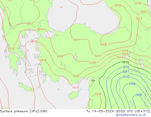 Atmosférický tlak DWD Út 14.05.2024 00 UTC