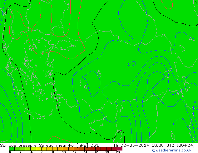 Atmosférický tlak Spread DWD Čt 02.05.2024 00 UTC