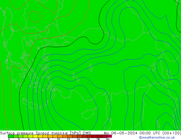 Presión superficial Spread DWD lun 06.05.2024 00 UTC
