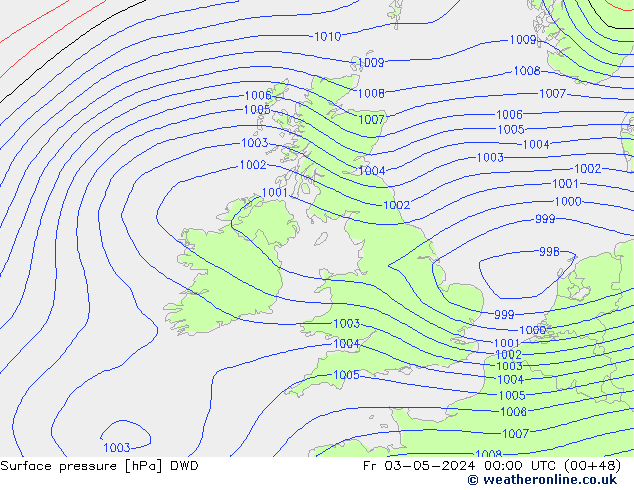 Atmosférický tlak DWD Pá 03.05.2024 00 UTC