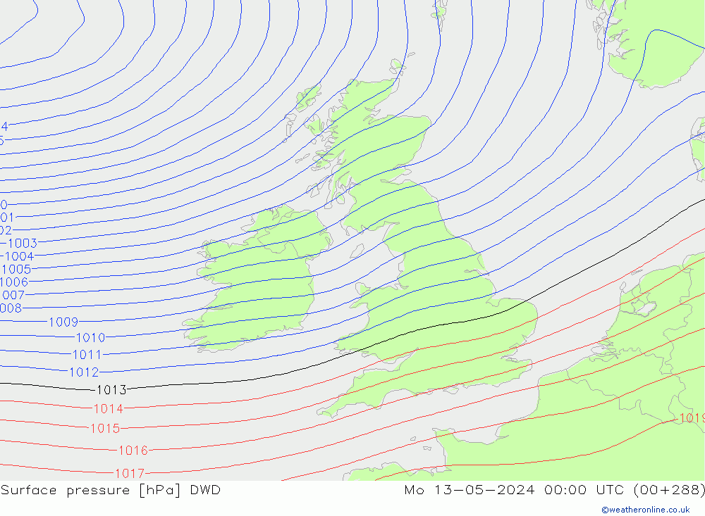 Surface pressure DWD Mo 13.05.2024 00 UTC