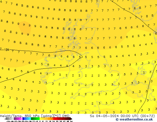 Height/Temp. 850 hPa DWD sab 04.05.2024 00 UTC