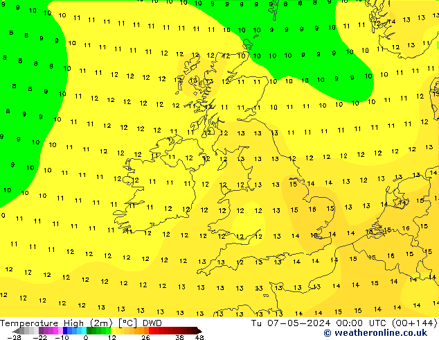 Temperature High (2m) DWD Tu 07.05.2024 00 UTC